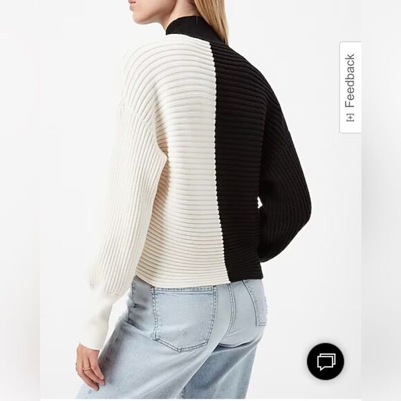 Express Color Block Wrap Front Mock Neck Crop Sweater - Picture 4 of 11